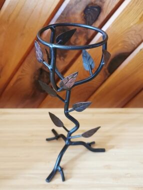 Vintage Wrought Iron Leaf Candle Holder Tree Branch Rustic Artisan Decor